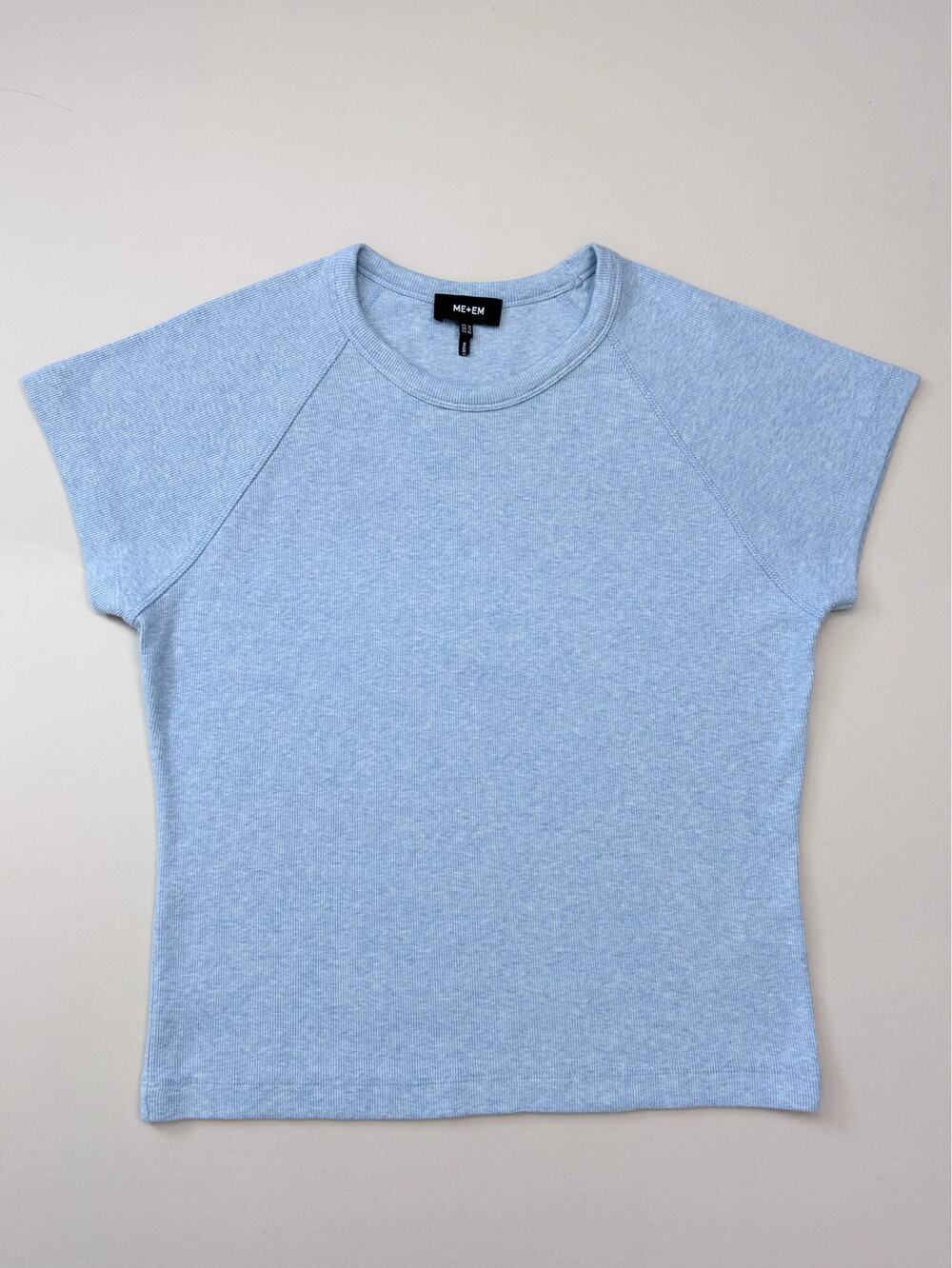 Me + Em Baby Blue Crewneck Raglan Short Sleeve Rib Knit Cotton Tee SIZE 12